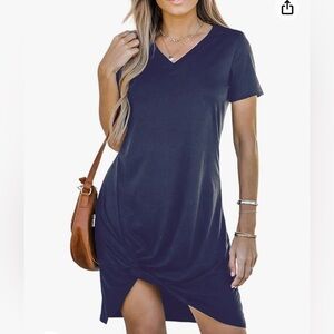 Elegant Navy Blue V-Neck Dress